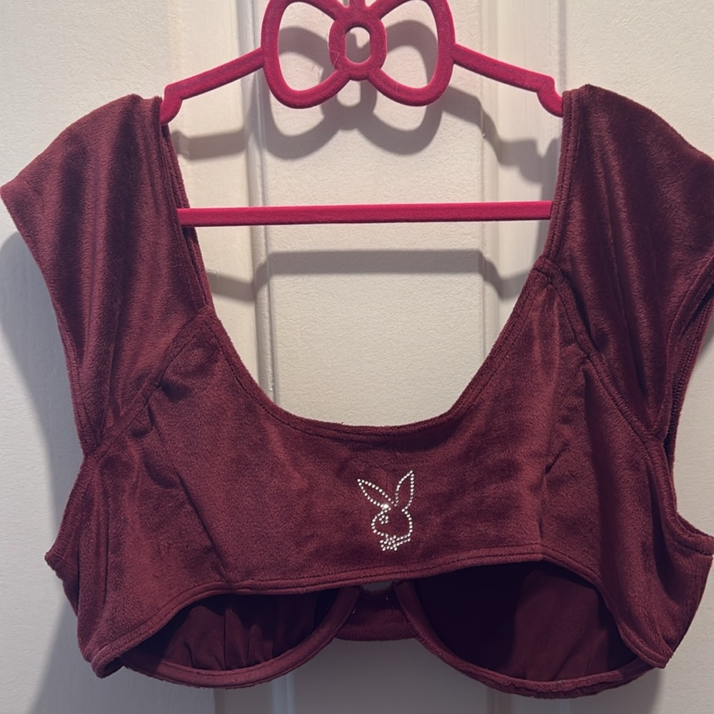 Playboy rhinestone Plush Velvet Bra in Deep Burgundy